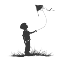 AI generated Silhouette little boy playing kite black color only png