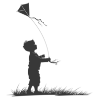 AI generated Silhouette little boy playing kite black color only png