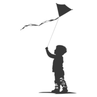 AI generated Silhouette little boy playing kite black color only png