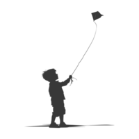 AI generated Silhouette little boy playing kite black color only png