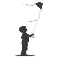 AI generated Silhouette little boy playing kite black color only png