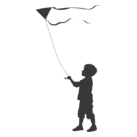 AI generated Silhouette little boy playing kite black color only png