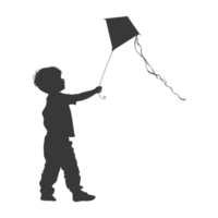 AI generated Silhouette little boy playing kite black color only png