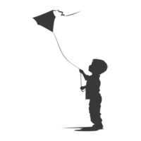 AI generated Silhouette little boy playing kite black color only png