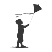 AI generated Silhouette little boy playing kite black color only png