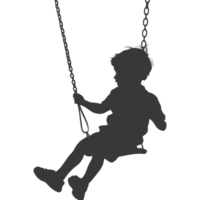 AI generated Silhouette little boy playing swing in the playground black color only png