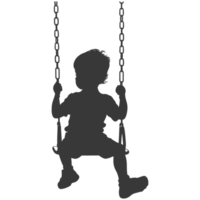 AI generated Silhouette little boy playing swing in the playground black color only png