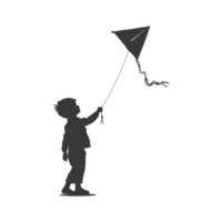 AI generated Silhouette little boy playing kite black color only png