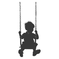 AI generated Silhouette little boy playing swing in the playground black color only png