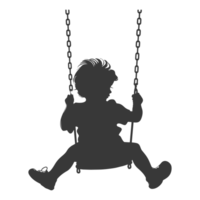 AI generated Silhouette little boy playing swing in the playground black color only png