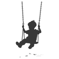 AI generated Silhouette little boy playing swing in the playground black color only png