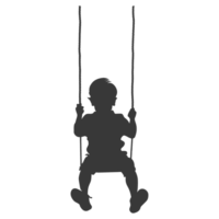 AI generated Silhouette little boy playing swing in the playground black color only png