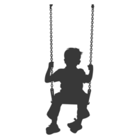 AI generated Silhouette little boy playing swing in the playground black color only png