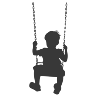 AI generated Silhouette little boy playing swing in the playground black color only png