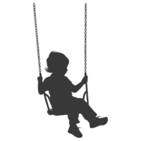 AI generated Silhouette little boy playing swing in the playground black color only png