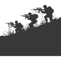 AI generated silhouette of a modern war situation black color only png