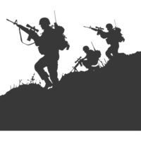 AI generated silhouette of a modern war situation black color only png