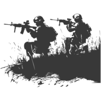AI generated silhouette of a modern war situation black color only png