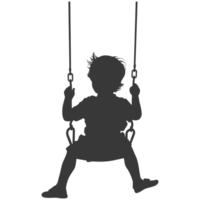 AI generated Silhouette little boy playing swing in the playground black color only png