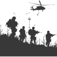 AI generated silhouette of a modern war situation black color only png