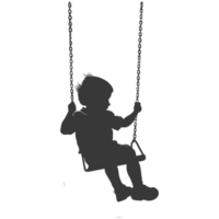 AI generated Silhouette little boy playing swing in the playground black color only png