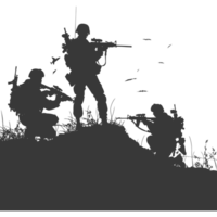 AI generated silhouette of a modern war situation black color only png