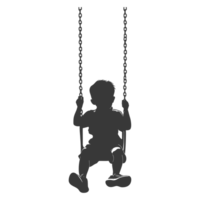 AI generated Silhouette little boy playing swing in the playground black color only png