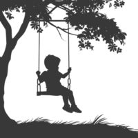 AI generated Silhouette little boy playing swing in the playground black color only png