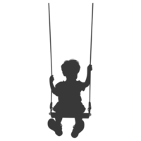 AI generated Silhouette little boy playing swing in the playground black color only png