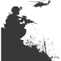 AI generated silhouette of a modern war situation black color only png