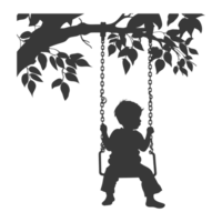 AI generated Silhouette little boy playing swing in the playground black color only png