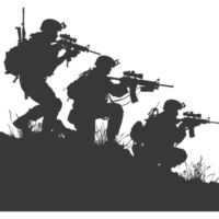 AI generated silhouette of a modern war situation black color only png