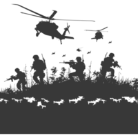 AI generated silhouette of a modern war situation black color only png