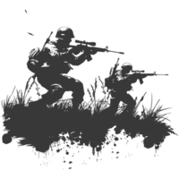 AI generated silhouette of a modern war situation black color only png