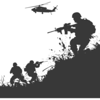 AI generated silhouette of a modern war situation black color only png