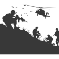 AI generated silhouette of a modern war situation black color only png