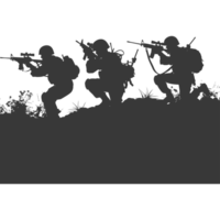 AI generated silhouette of a modern war situation black color only png