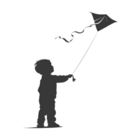 AI generated Silhouette little boy playing kite black color only png