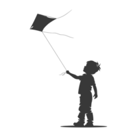 AI generated Silhouette little boy playing kite black color only png