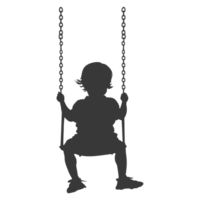 AI generated Silhouette little boy playing swing in the playground black color only png