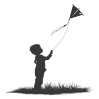 AI generated Silhouette little boy playing kite black color only png