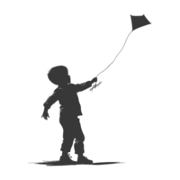 AI generated Silhouette little boy playing kite black color only png