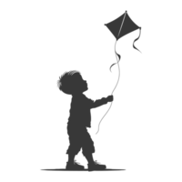 AI generated Silhouette little boy playing kite black color only png