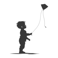 AI generated Silhouette little boy playing kite black color only png