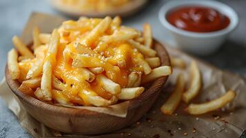 AI generated Cheese fries in a bowl photo