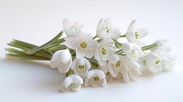 ai generado campanilla de febrero flor en un blanco antecedentes foto