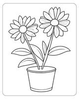 linda flor colorante paginas para niños, flor vector ilustración