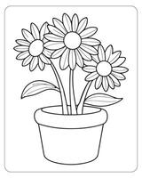 Cute flower coloring pages for kids, flower vector illustration