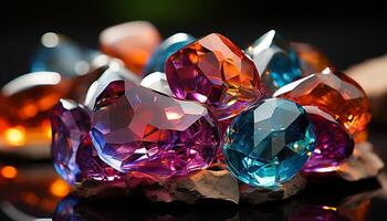 AI generated Shiny gemstone jewelry reflects vibrant colors, illuminating elegance and glamour generated by AI photo