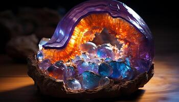 AI generated Gemstone collection vibrant colors, translucent quartz, shiny amethyst, precious opal generated by AI photo